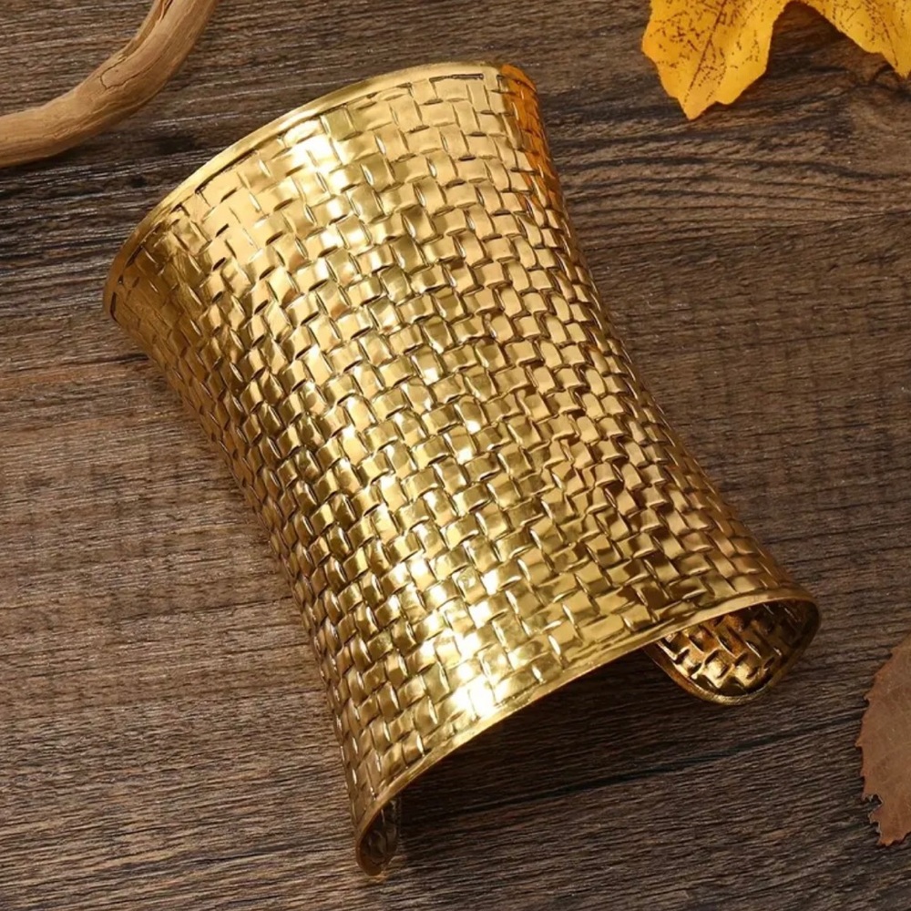 Large Gold Woven Cuff Bracelet